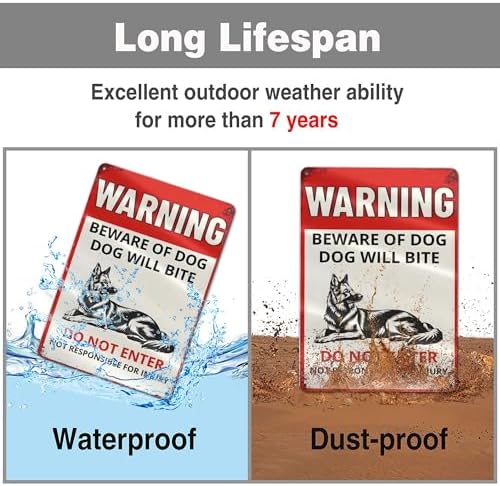 Warning Beware Of Dog Sign Dog Will Bite German Shepherd Aluminum Metal Tin Signs Outdoor Yard Sign Warning Sign For Fence Yard Home Kitchen Farm Garden Wall Decor 8x12 Inch - Image 3