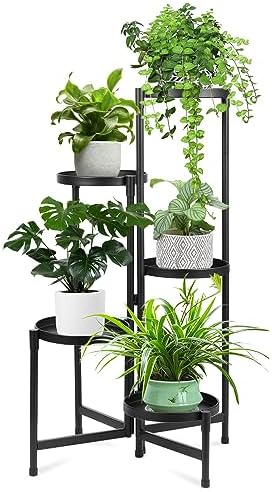 Plant Stand Indoor Outdoor 5 Tier Black Metal Plant Holder 9 in Wide Tray by Atpddpey