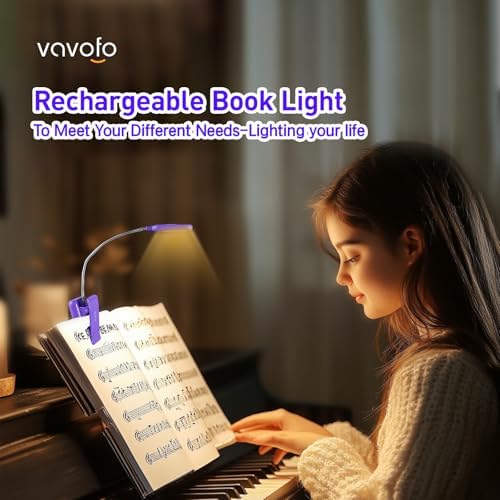 VAVOFO Rechargeable Book Light for Reading in Bed Kids, 7 LED Reading Light with 9-Level Warm Cool White Daylight, Eye Care Lamp with Power Indicator for Bookworms (Dark Purple) - Image 2