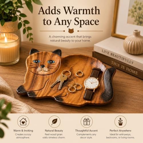 Hand Carved Cat Tray, Wooden Catchall for Keys and Jewelry - Image 6