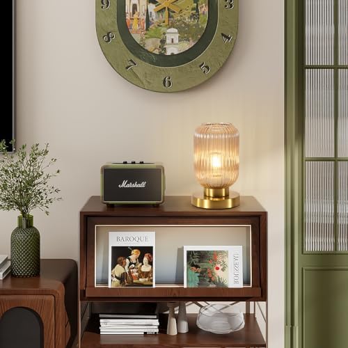 Rechargeable Amber Glass Table Lamp,Vintage Ribbed Bedside Lamp - Image 7