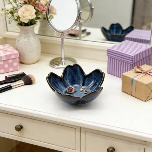 Ring Dish, Ceramic Jewelry Tray, Trinket Holder for Bathroom Nightstand, Small Decorative Bowl (Blue) - Image 5
