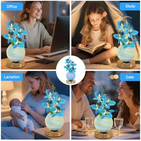 Flower Table Lamp, 3 Colors Orchid Night Light, Cordless Touch Dimming Artificial Flower with Vase Lamp, LED Desktop Decorative Landscape Lights for Festival Party Home Decor (Blue Orchid) - Image 6