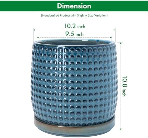 D'vine Dev Beaded Ceramic Pot with Saucer, 10 in, Ocean Teal, 27-C-P-8 - Image 3