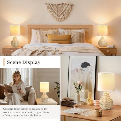 EJIAXIN Rattan Table Lamp Boho Lamps Set of 2-12.5" Mini Farmhouse Wicker Light Rustic End Table Decorative Small Lamps for Small Spaces Bedroom Nightstand Living Room Reading Desk Side Table Lamp - Image 3