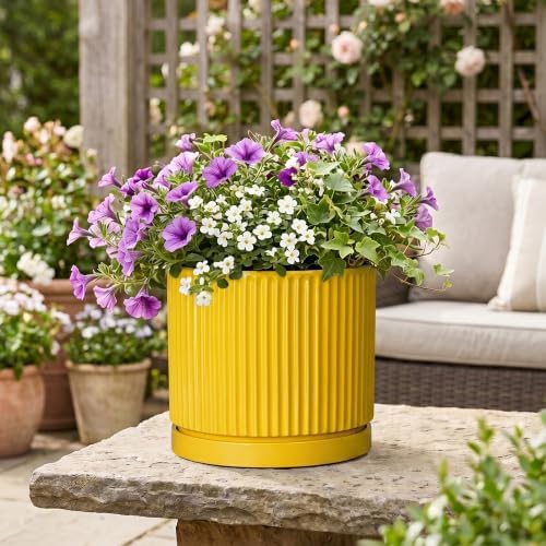 Ceramic Pots for Plants, 10 Inch Plant Pots with Tray, Yellow - Image 5