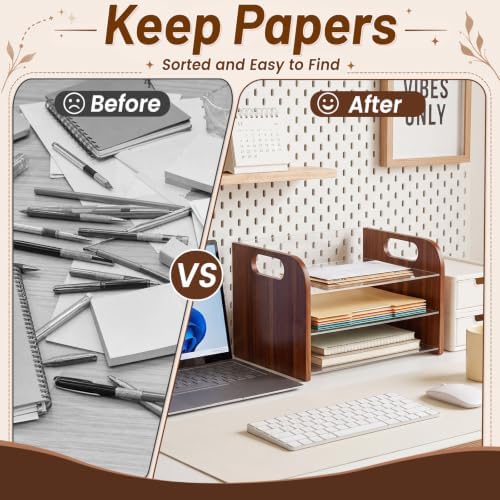 Marsui 3 Tier Desk Paper Organizer, Acacia & Acrylic Letter Trays Classroom - Image 5