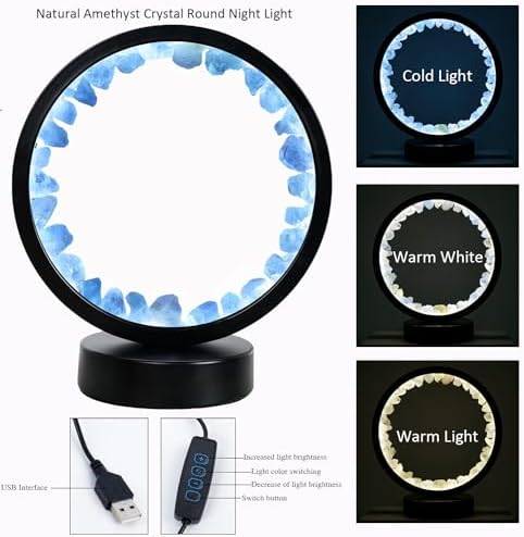 Runyangshi Celestite Crystal Night Light 8.6" Natural Raw Celestite Healing Stone Bedside USB Port 3 Colours Dimming Mode Bedroom Lamp Ideal Decor Gift - Image 2