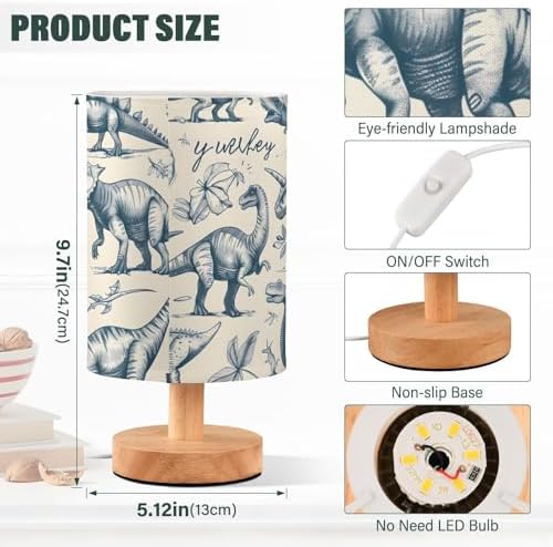 ALAZA Dinosaurs Dino Lamp for Girls Boys Bedroom Bedside Table Lamp with USB Port LED Kids Nightstand Lamp Wood Base Desk Living Room Decor - Image 3
