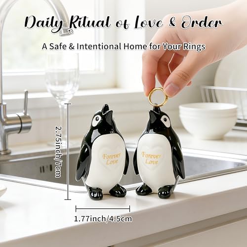 Penguin Gifts for Him Her Boyfriend Girlfriend, Set of 2 Ceramic Penguin Figurines Forever Love Anniversary Birthday Gifts for Women Men, Romantic Valentines Gift for Wife Husband Couples Cute Decor - Image 2