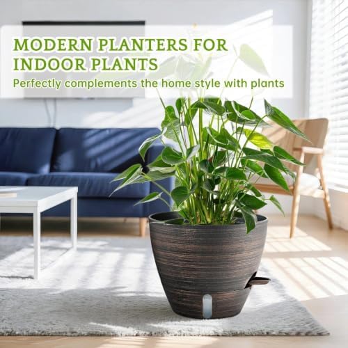 ZMTECH 12/10/8 In Self Watering Pots for Indoor/Outdoor Plants,3 Pack Bronze Large Plastic Planter with Water Level Indicator, Drainage Hole & Removable Saucer for Garden Flowers, Deco Plant Container - Image 2