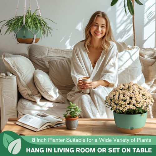 montresor 8 Inch Macrame Self Watering Hanging Planters for Indoor/Outdoor - Image 4