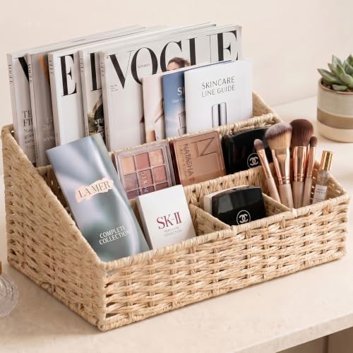 Rattan Mail Organizer - Countertop, Desk, Bills, Woven Basket, Magazine Holder, Mail Sorter, Hobo Organizer，Beige - Image 5