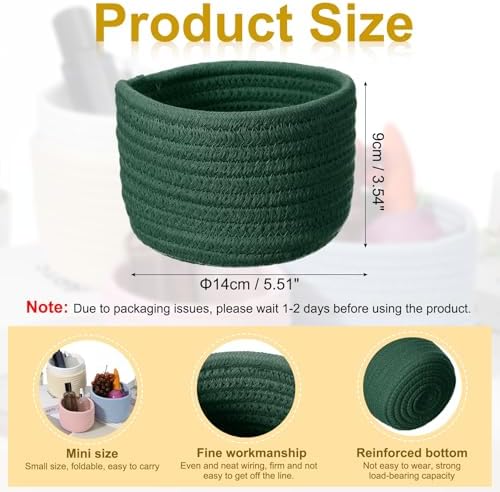 uxcell Green Small Cotton Rope Woven Storage Basket, Shelf Closet Storage Gift Woven Baskets Cute Nursery Box Bin Decor Organization Bin for Home Supply, Round, 5.6x3.6 - Image 2