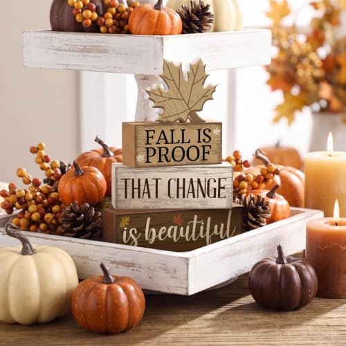 Moucuny 4 Pcs Fall Table Decoration for Home Wooden Neutral Maple Leaf - Image 2