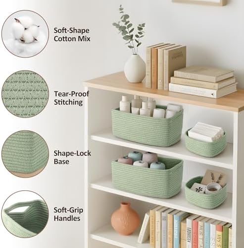 5-Pack Small Woven Rope Storage Baskets, 2 Sizes Organizer Bins - Image 3