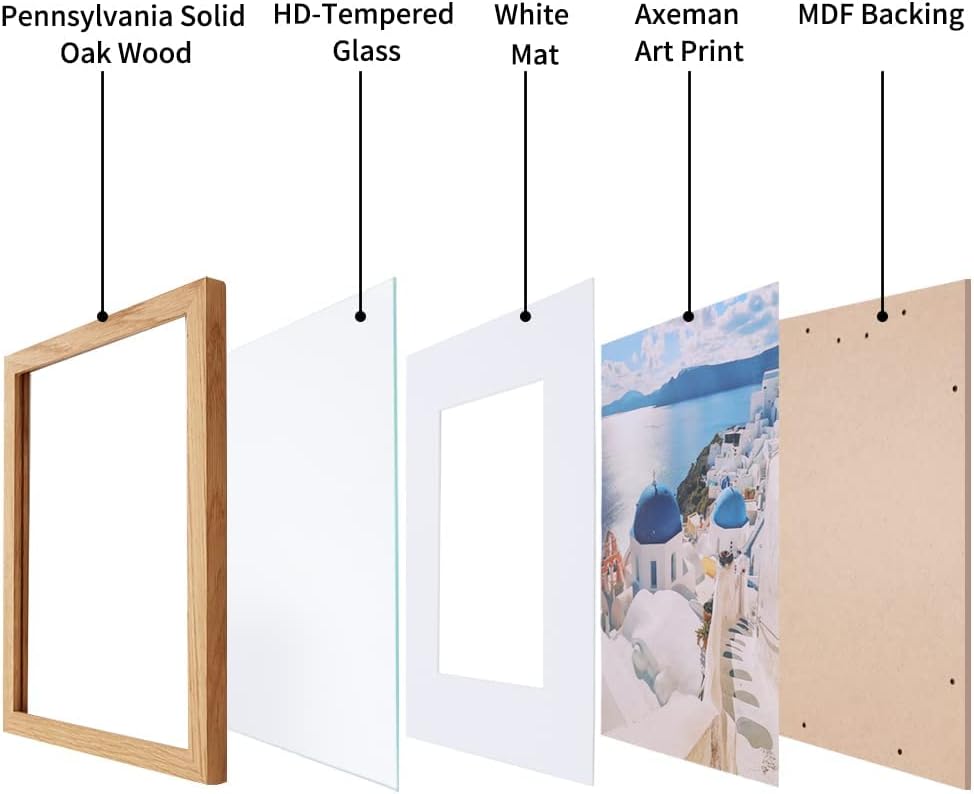 Axeman 24x36 Picture Frame with Mat for 20x30, Solid Oak Wood Poster Frame with Tempered Glass, Wood 24''x36'' Minimalist Photo Frame Movie Poster Frame with Wall Hooks for Art Photo Prints, Natural