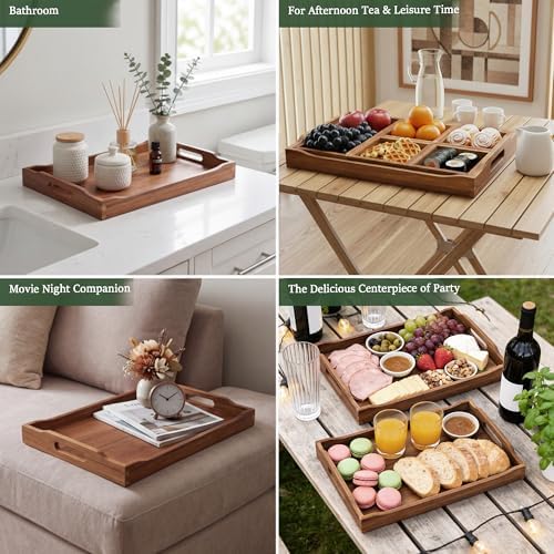 Acacia Wood Accent Serving Tray with Handles for Ottoman Coffee Table - Image 7