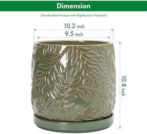 D'vine Dev Embossed Leaves Ceramic Planter, 10 in, Olive, 27-A-P-0 - Image 4