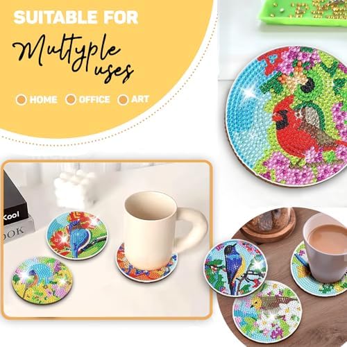 8 pcs Diamond Painting Coasters | Diamond Art Coasters | Birds Diamond Art Painting | Perfect Art Craft Gift for Birds Lover, Dad, Mom, Grandparents, Brother, Sister. - Image 4