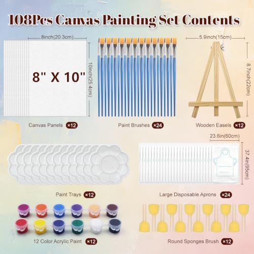 108 Pack 8"x10" Canvas and Easel Set,Art Supplies Bulk - Image 2