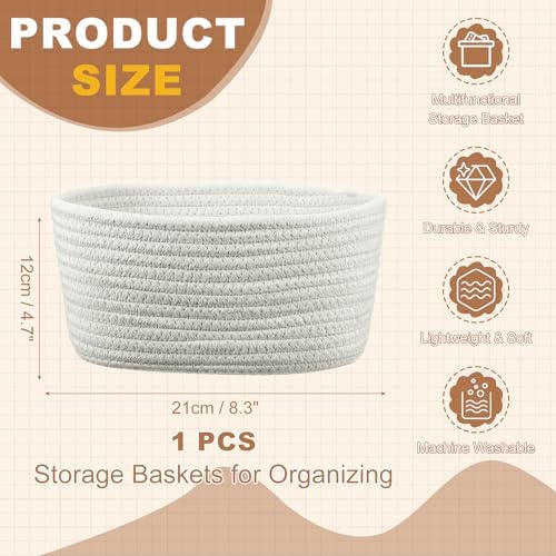 uxcell Small Woven Basket, 8.3x5.9x4.7 Inch Rectangular Rope Basket Decorative Gift Chest Box Cute Mini Woven Storage for Organizing Shelf Storage Bedroom Home Decor, White - Image 2