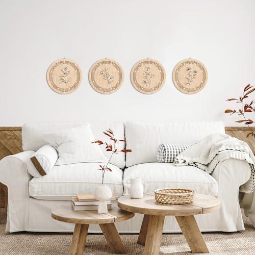 HPNIUB Minimalist Floral Wall Decor, Farmhouse Line Botanical Hanging Wooden Sign Wall Art, 4 Pieces 9.8''x9.8'' Aesthetic Flowers Leaf Wood Plaque, Modern Neutral Pictures for Living Room Office - Image 5