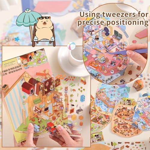 Girls 3D Miniature Scene Stickers, 4 Sets World Adventure DIY House Stickers for Space, Caves, Farms, Underwater World, Cute 3D Cartoon Sticker Scenes for Adult Kids Relief Stress Pass The Time - Image 4