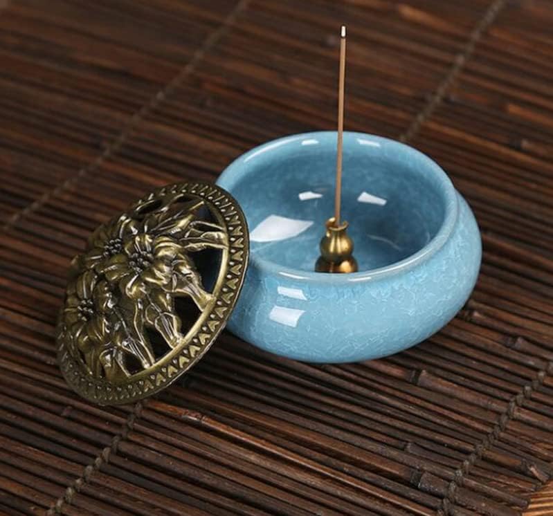 Colorful Ceramic Ice Cracked Incense Burner, Household Incense Holder, Zen Buddha Cone Coil Stick Incense Base with Cover (Green) - Image 6