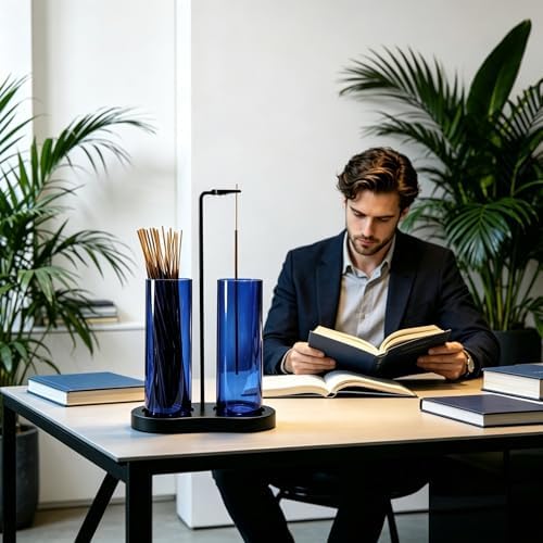 Blue Glass Incense Holder, Incense Burner Holder with Ash Catcher & Storage,Hang Upside Down Incense Holder for Sticks (Blue) - Image 6
