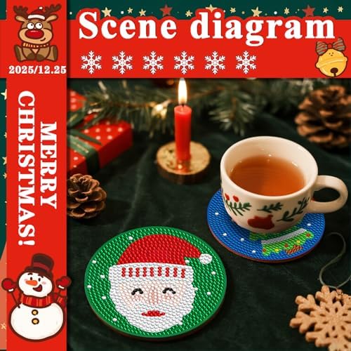 DOTSOPS 6 Pcs Christmas Diamond Art Kits for Adults - Diamond Art Coasters with Holder for Adults Beginners Diamond Craft for Christmas Birthday Gifts - Image 5