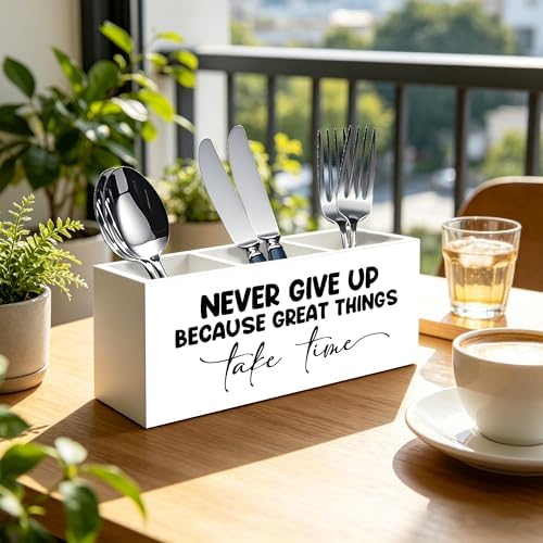 Inspirational Pen Pencil Holder Organizer for Home Office Classroom Desk Accessories, Never Give Up Because Great Things Take Time Motivational Positive Wood Signs for Desk Tabletop Decor - Image 2