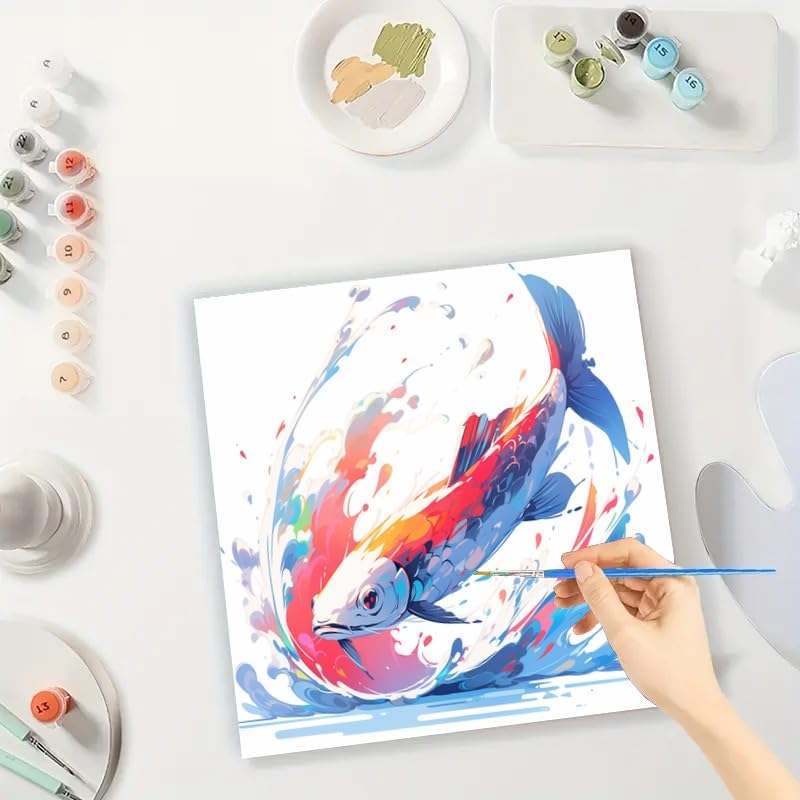 TAOPAOLAB Colorful Koi Fish Digital Painting Kit for Adults - DIY Animal Oil Painting on Canvas 7.87x7.87in, Framed Acrylic Paint Kit, Good for Beginners, Home Decor or Gift Artwork - Image 3