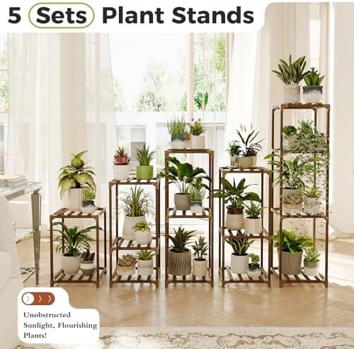 Bamworld Plant Stands Indoor 5 Sets Plant Shelves Outdoor - Image 3