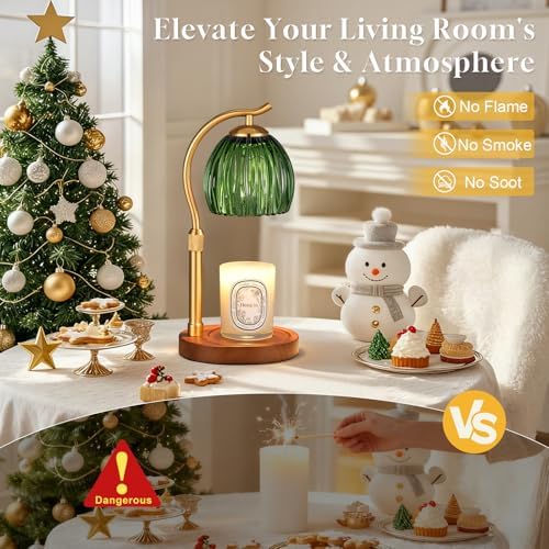 Candle Warmer Lamp with Timer - Electric Flameless Wax Melter Warmer for Jar Scented Candles, Vintage Home Decor Cozy for Women Mom Friend Sister (Green) - Image 5