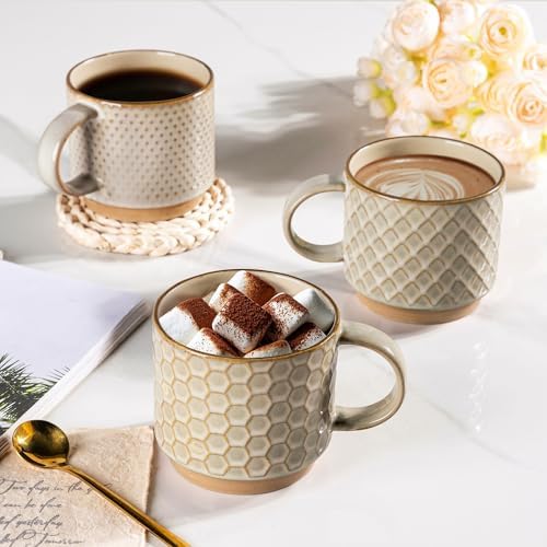 GBhome 12 OZ Stackable Coffee Mugs Set of 4, Ceramic Coffee Cups Set - Image 6