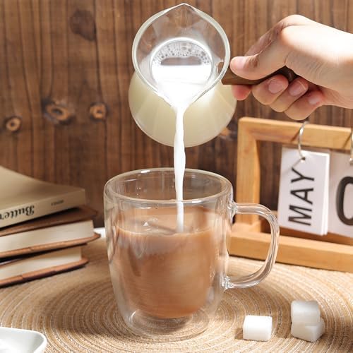 Joeyan 6 oz Glass Measuring Cup with Double Spouts,Clear Borosilicate Espresso Shot Glasses with Wooden Handle,Milk Creamer Frothing Pitcher Barista Coffee Carafe - Image 6