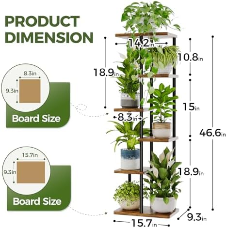 Bamworld Plant Stand 6 Tier Tall Shelf for Multiple Plants Brown - Image 3