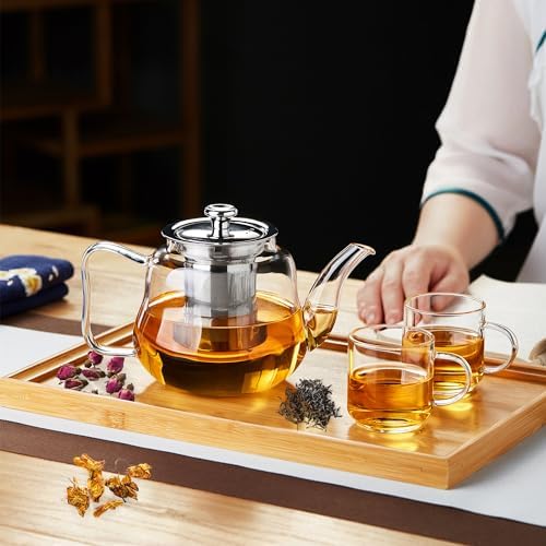Glass Tea Pot with Infuser and Lid, Heat Resistance Borosilicate Glass Tea Kettle for Gas Stovetop, Suit for Blooming and Loose Leaf Tea, 32 fl oz - Image 3