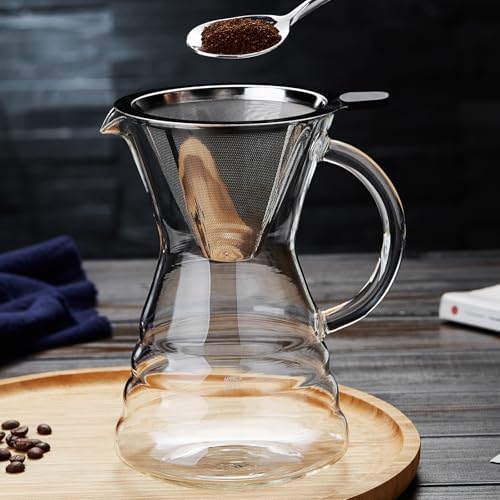 Unbreakable - Pour Over Coffee Maker with Permanent Stainless Filter 27 fl oz, Thickened Heat-Resistant Borosilicate Glass Dripper Coffee Brewer, Stovetop Safe - Image 2