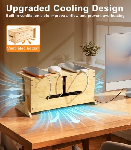 TiMOVO Wood Cable Management Box with Removable Magnetic Lid & Support Legs - Image 3