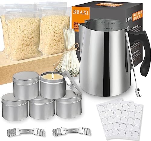 BBAXI Candle Making Kit with Melting Pouring Pot&Beeswax&5pcs Candle Tins by BBAXI