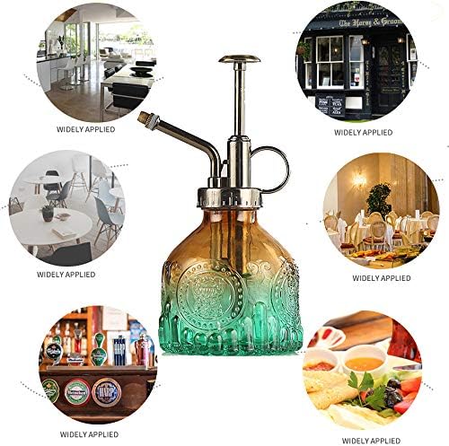Plant Mister Glass Spray Bottle Small Plant Watering Can 6.4" Tall Retro Indoor Watering Can Bronze Plastic Top Pump for Garden Indoor Plant Sprayer (Brown Green Gradient) - Image 4