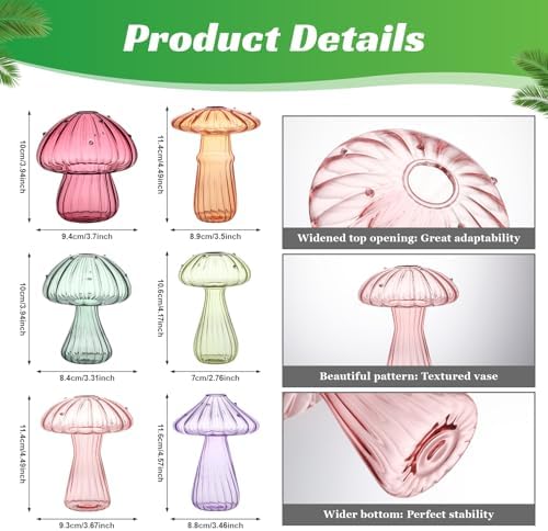 Mushroom Glass Propagation Terrarium Vases for Plants Set Colored of 6 - Image 2