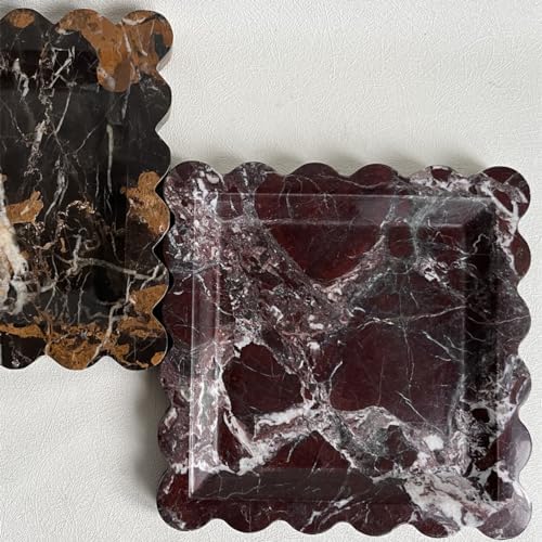 Vintage Natural Marble Tray Small Ornaments Scalloped Tray Handmade Storage Dish for Counter, Vanity, Dresser, Nightstand and Desk (Rosa Levanto) - Image 6