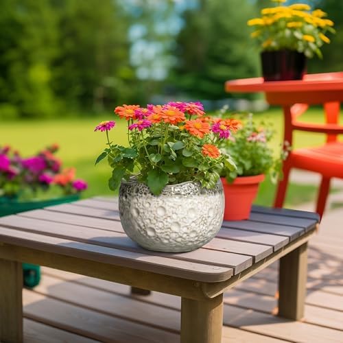 Ceramic Flower Pots - 8 Inch Plant Pots for Indoor Outdoor, Unique Round Planter with Drainage Hole and Plug, Decorative Ceramic Planter, Room Decor, House Warming Gifts, Beige-Grey - Image 4