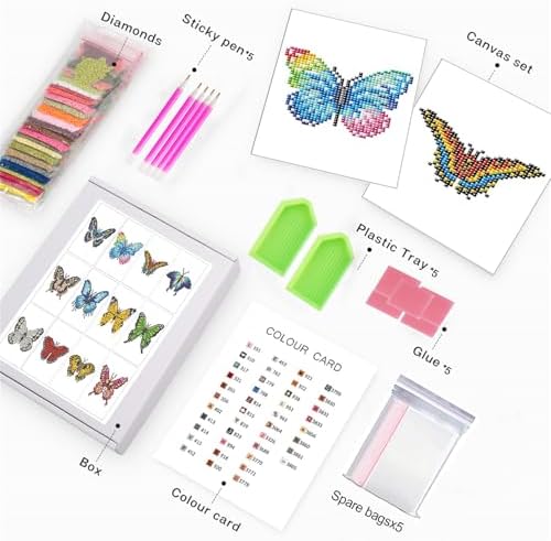 Haocy 12pcs Butterfly Mini Diamond Art Kits for Adults,Small Diamond Painting Kits Quick Gem Art for Beginner,1-Hour Postcard-Style,Paint by Diamond Mosaic,Home Wall Decor (Butterfly) - Image 5