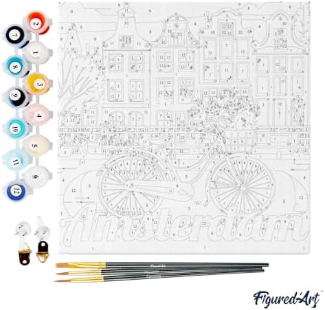 Figured'Art Mini Paint by Numbers Kit for Adults with Frame Travel Poster Amsterdam Small Format 8"x8" - Craft Art Painting DIY Canvas Already Stretched on a Wooden Frame - Image 4