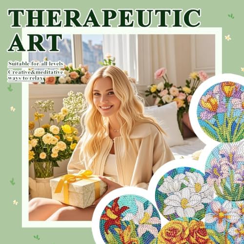 Leatrice 6 Pcs Diamond Art Coasters Small Diamond Painting Kits for Adults - Image 7