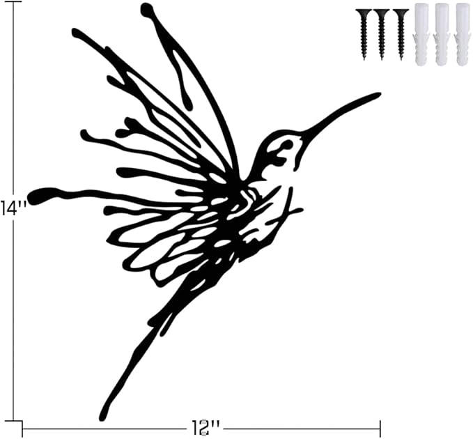 XORT Metal Hummingbird Wall Art, Minimalist Modern Abstract Metal Wall Art, Birds Sign Wall Decoration Hanging for Living Room Bedroom Kitchen. (Black - 12 x 14 inch)